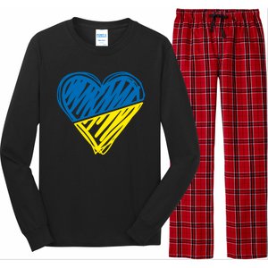 Stand With Ukraine Scribble Heart Ukrainian Flag Long Sleeve Pajama Set