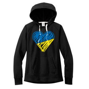 Stand With Ukraine Scribble Heart Ukrainian Flag Women's Fleece Hoodie