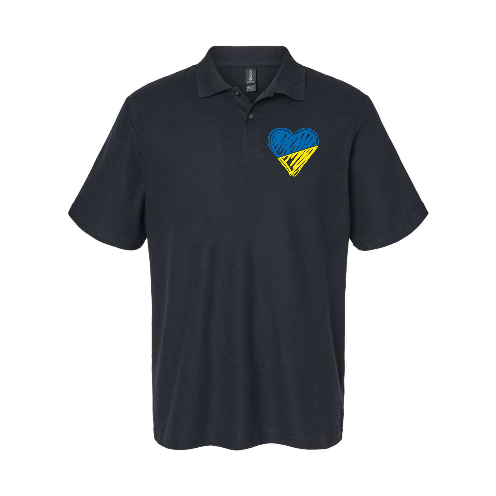 Stand With Ukraine Scribble Heart Ukrainian Flag Polo