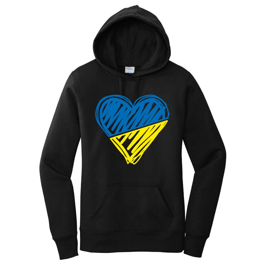 Stand With Ukraine Scribble Heart Ukrainian Flag Women's Pullover Hoodie