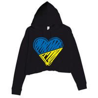 Stand With Ukraine Scribble Heart Ukrainian Flag Crop Fleece Hoodie