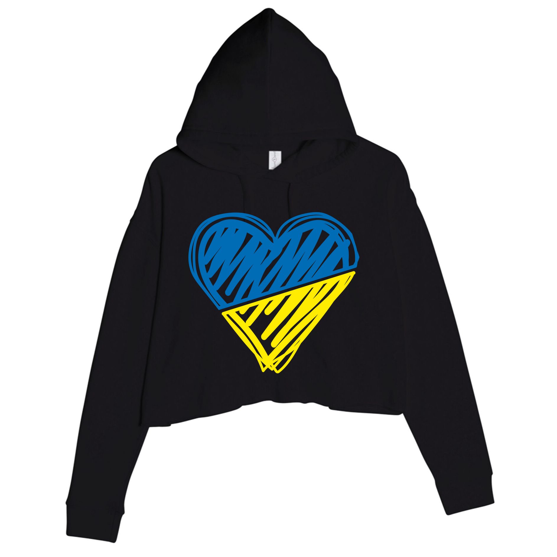 Stand With Ukraine Scribble Heart Ukrainian Flag Crop Fleece Hoodie