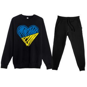 Stand With Ukraine Scribble Heart Ukrainian Flag Premium Crewneck Sweatsuit Set