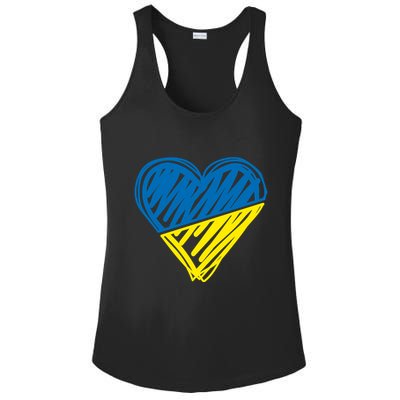 Stand With Ukraine Scribble Heart Ukrainian Flag Ladies PosiCharge Competitor Racerback Tank