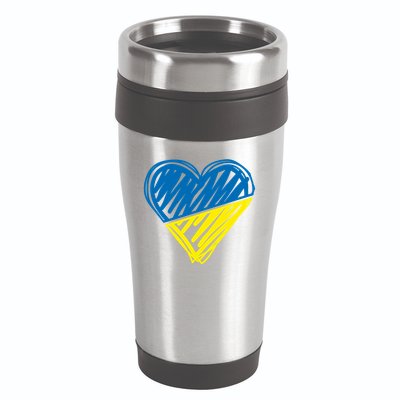 Stand With Ukraine Scribble Heart Ukrainian Flag 16oz Travel Tumbler