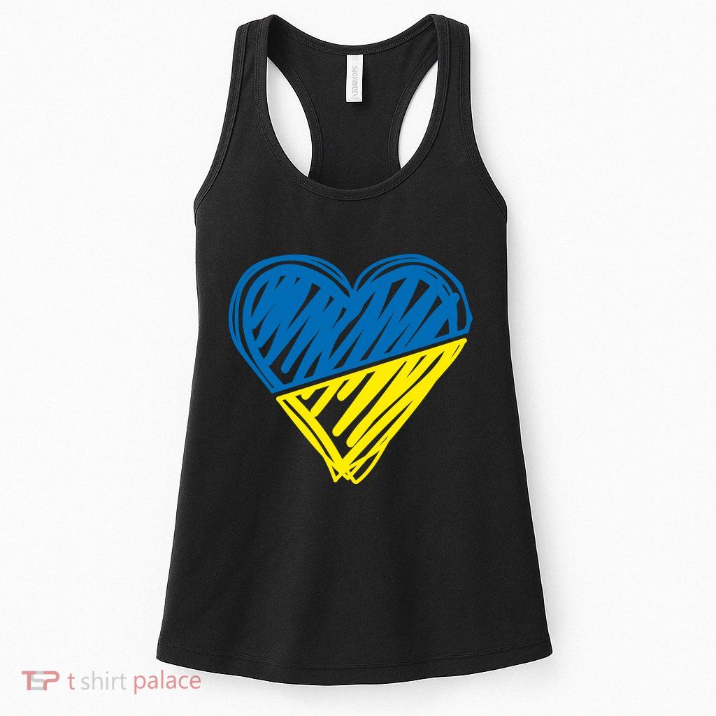 Stand With Ukraine Scribble Heart Ukrainian Flag Womens Tank Top