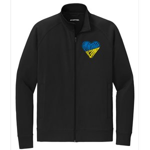 Stand With Ukraine Scribble Heart Ukrainian Flag Stretch Full-Zip Cadet Jacket