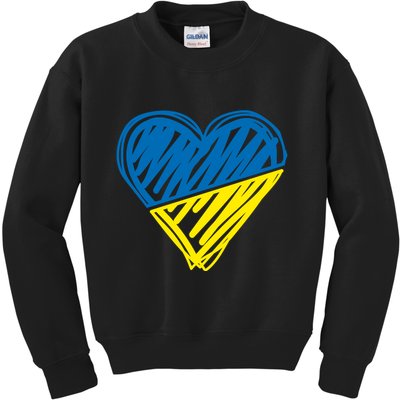 Stand With Ukraine Scribble Heart Ukrainian Flag Kids Sweatshirt