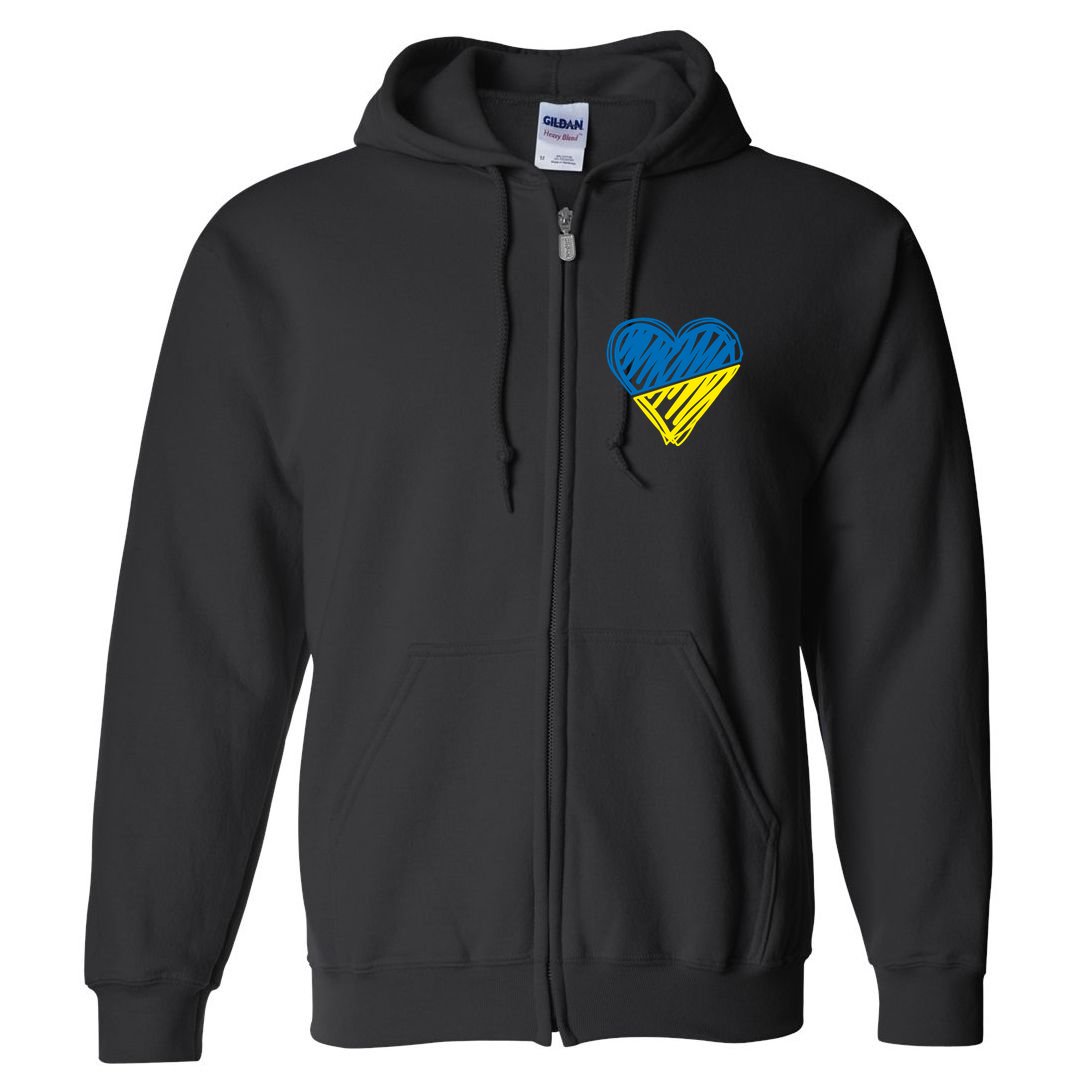 Stand With Ukraine Scribble Heart Ukrainian Flag Full Zip Hoodie
