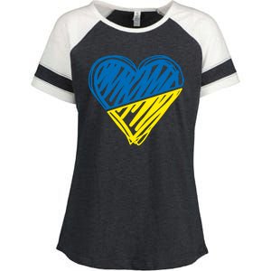 Stand With Ukraine Scribble Heart Ukrainian Flag Enza Ladies Jersey Colorblock Tee