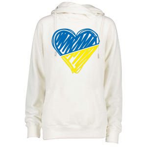 Stand With Ukraine Scribble Heart Ukrainian Flag Womens Funnel Neck Pullover Hood