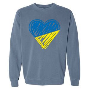 Stand With Ukraine Scribble Heart Ukrainian Flag Garment-Dyed Sweatshirt