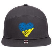 Stand With Ukraine Scribble Heart Ukrainian Flag 7 Panel Mesh Trucker Snapback Hat