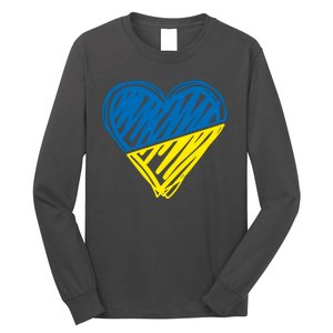 Stand With Ukraine Scribble Heart Ukrainian Flag Long Sleeve Shirt