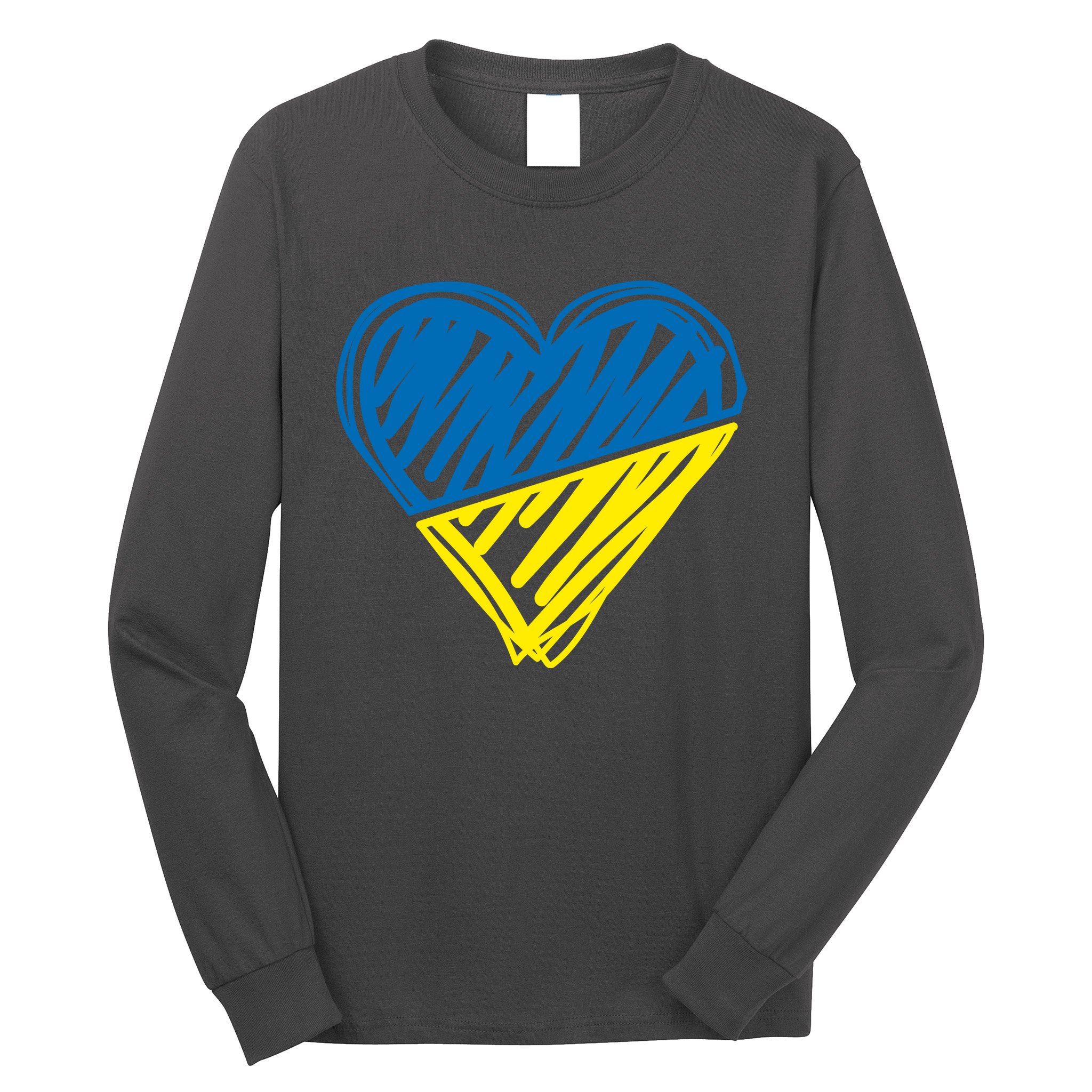 Stand With Ukraine Scribble Heart Ukrainian Flag Long Sleeve Shirt