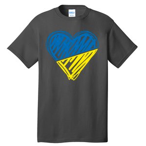 Stand With Ukraine Scribble Heart Ukrainian Flag Tall T-Shirt