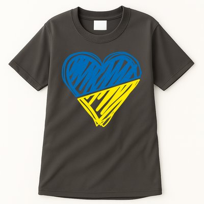 Stand With Ukraine Scribble Heart Ukrainian Flag Tall T-Shirt