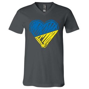 Stand With Ukraine Scribble Heart Ukrainian Flag V-Neck T-Shirt