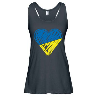 Stand With Ukraine Scribble Heart Ukrainian Flag Ladies Essential Flowy Tank