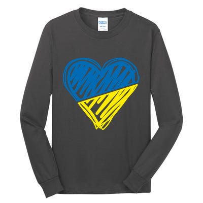 Stand With Ukraine Scribble Heart Ukrainian Flag Tall Long Sleeve T-Shirt