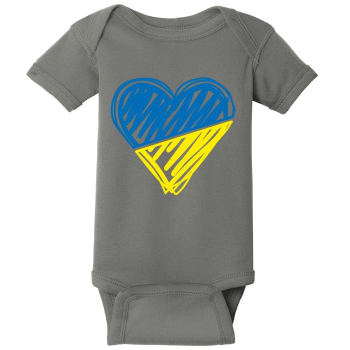 Stand With Ukraine Scribble Heart Ukrainian Flag Baby Bodysuit