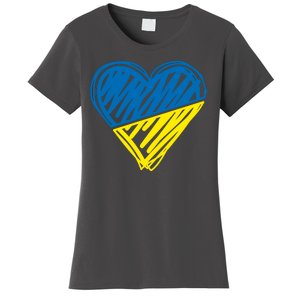 Stand With Ukraine Scribble Heart Ukrainian Flag Women's T-Shirt