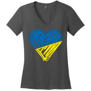 Stand With Ukraine Scribble Heart Ukrainian Flag Women's V-Neck T-Shirt