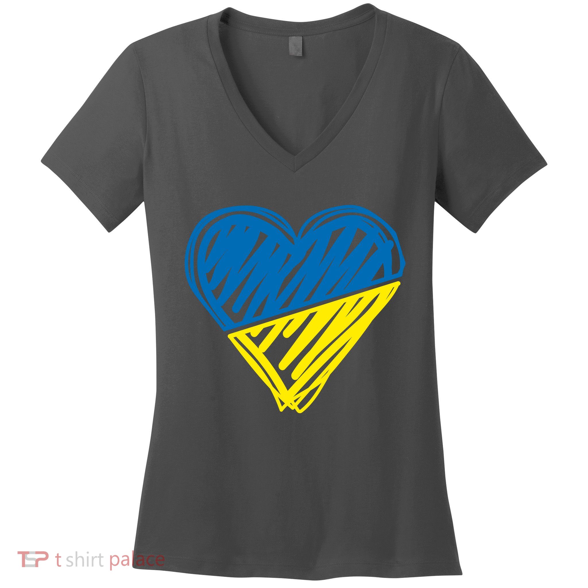 Stand With Ukraine Scribble Heart Ukrainian Flag Women's V-Neck T-Shirt