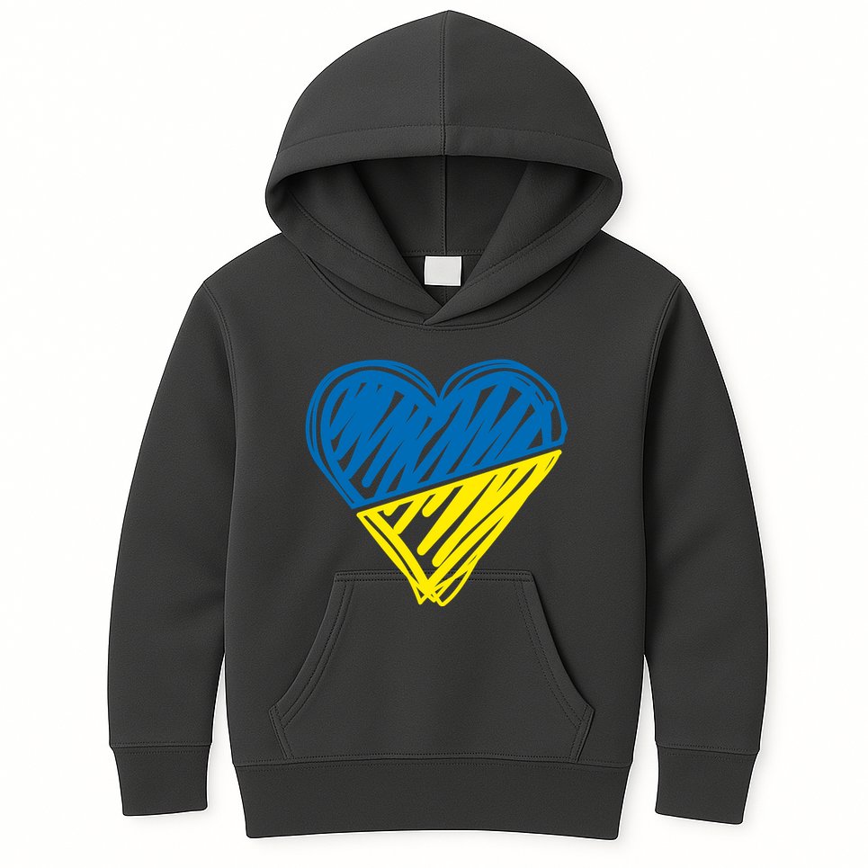 Stand With Ukraine Scribble Heart Ukrainian Flag Kids Hoodie