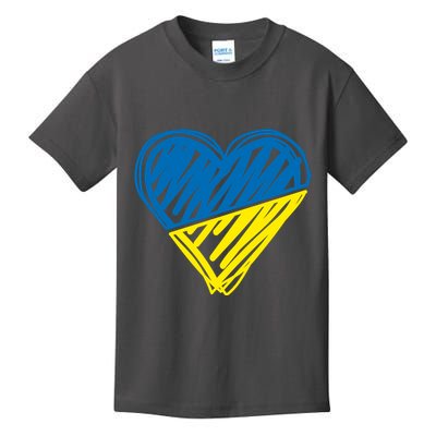 Stand With Ukraine Scribble Heart Ukrainian Flag Kids T-Shirt