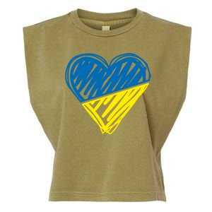 Stand With Ukraine Scribble Heart Ukrainian Flag Garment-Dyed Women's Muscle Tee