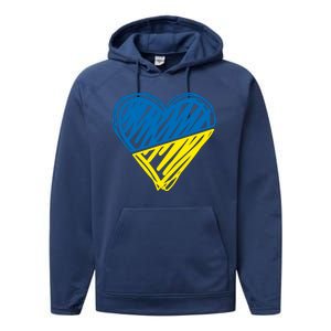 Stand With Ukraine Scribble Heart Ukrainian Flag Performance Fleece Hoodie