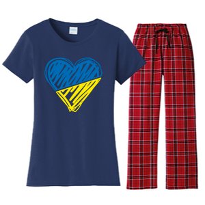 Stand With Ukraine Scribble Heart Ukrainian Flag Women's Flannel Pajama Set