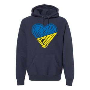 Stand With Ukraine Scribble Heart Ukrainian Flag Premium Hoodie