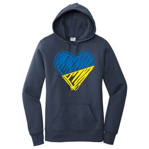 Stand With Ukraine Scribble Heart Ukrainian Flag Women's Pullover Hoodie