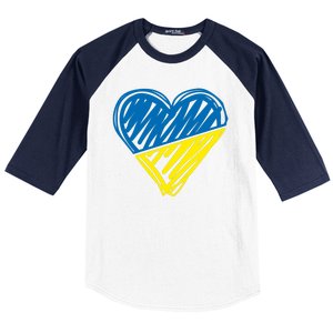 Stand With Ukraine Scribble Heart Ukrainian Flag Baseball Sleeve Shirt