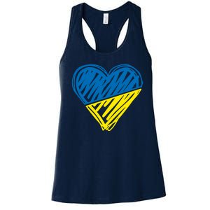 Stand With Ukraine Scribble Heart Ukrainian Flag Women's Racerback Tank