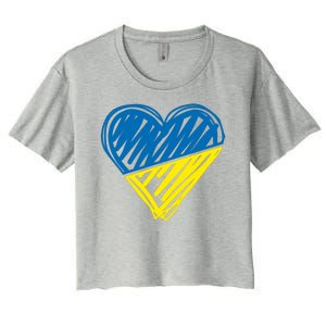 Stand With Ukraine Scribble Heart Ukrainian Flag Women's Crop Top Tee