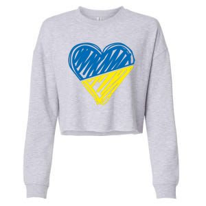 Stand With Ukraine Scribble Heart Ukrainian Flag Cropped Pullover Crew