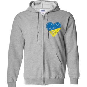 Stand With Ukraine Scribble Heart Ukrainian Flag Full Zip Hoodie