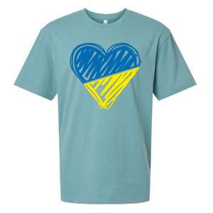 Stand With Ukraine Scribble Heart Ukrainian Flag Sueded Cloud Jersey T-Shirt