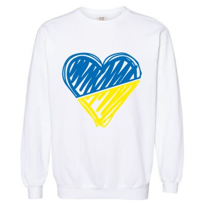 Stand With Ukraine Scribble Heart Ukrainian Flag Garment-Dyed Sweatshirt