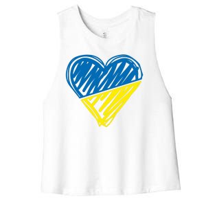 Stand With Ukraine Scribble Heart Ukrainian Flag Women's Racerback Cropped Tank