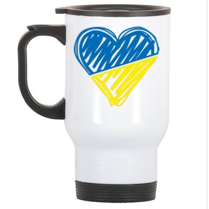 Stand With Ukraine Scribble Heart Ukrainian Flag Stainless Steel Travel Mug