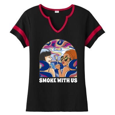 Smoke With Us Weed Females Ladies Halftime Notch Neck Tee