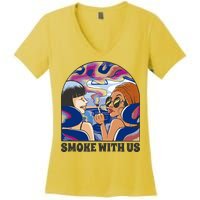 Smoke With Us Weed Females Women's V-Neck T-Shirt