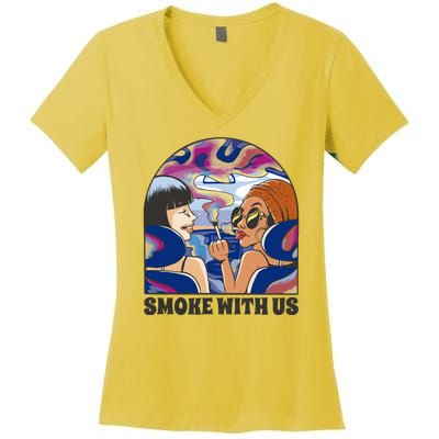 Smoke With Us Weed Females Women's V-Neck T-Shirt