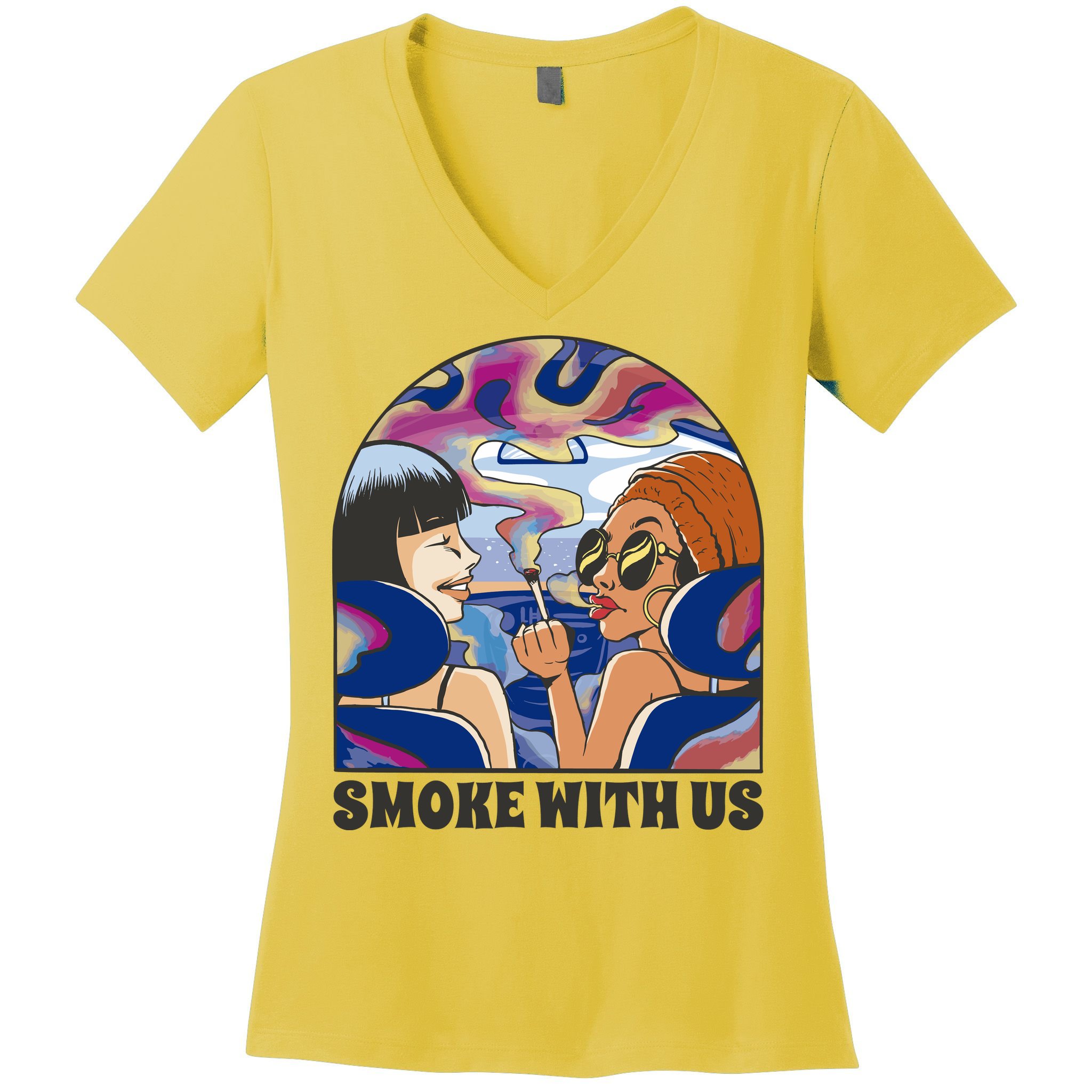 Smoke With Us Weed Females Women's V-Neck T-Shirt