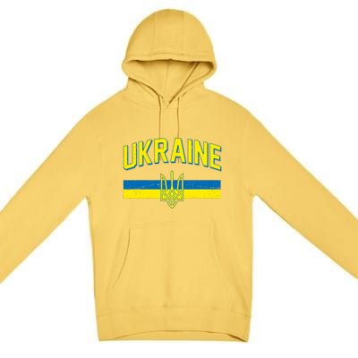 Stand With Ukraine Ukrainian Flag Coat Of Arms Premium Pullover Hoodie