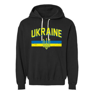 Stand With Ukraine Ukrainian Flag Coat Of Arms Garment-Dyed Fleece Hoodie